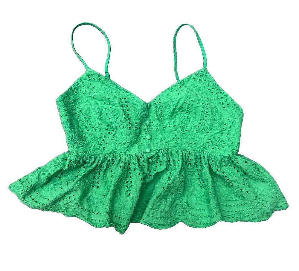 Altar’d State Kelly Green Eyelet Lace Peplum Top Sz Medium Boho Summer Coquette